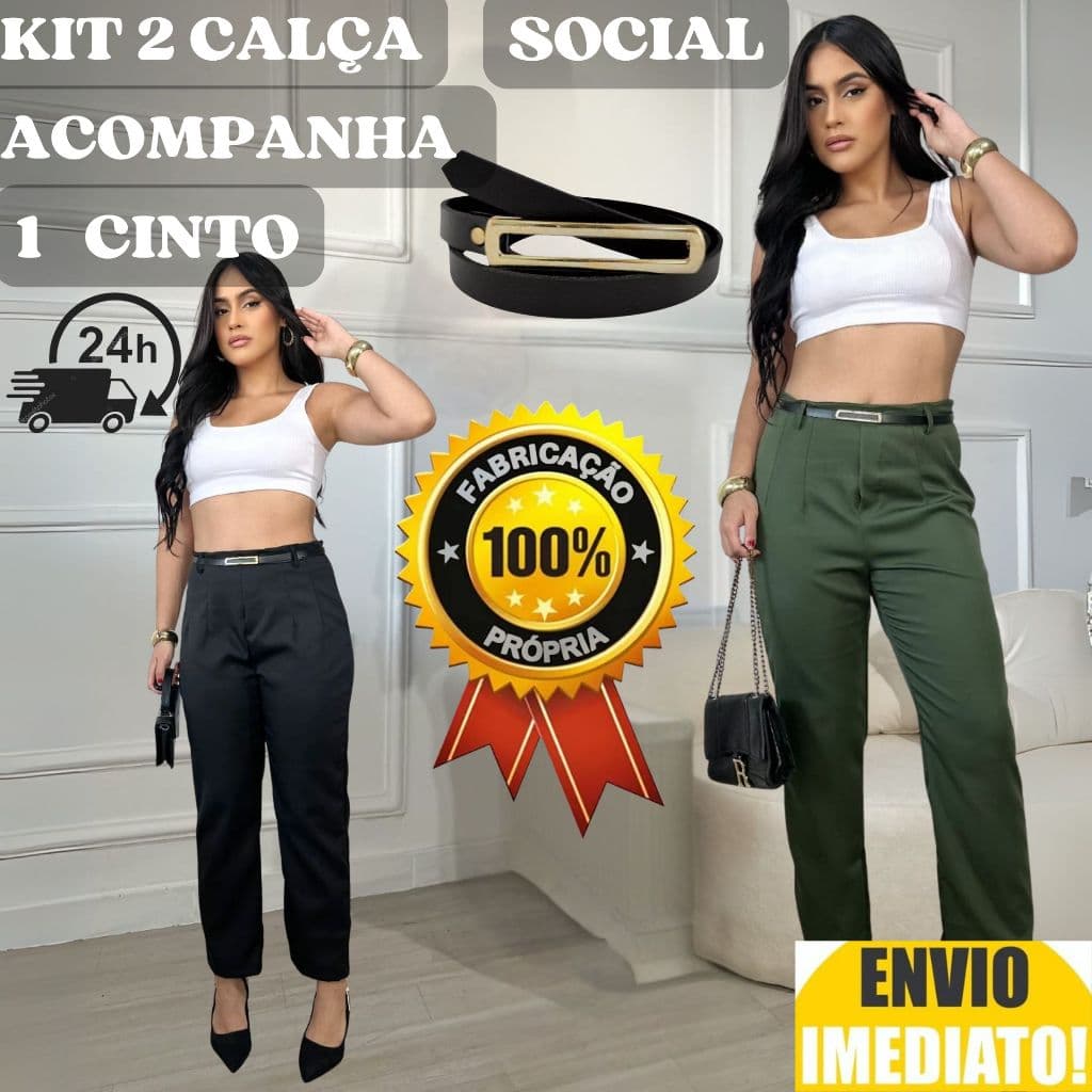 Kit 2 Calça Social Com Cinto Femenino
