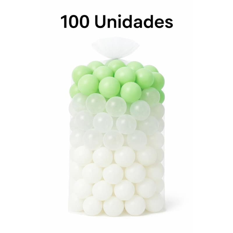 100 Unidades de Bolinha Plástica Verde Claro tom pastel Transparente e Branca Piscina Bolinhas 25, 50 e 100- Não Amassam