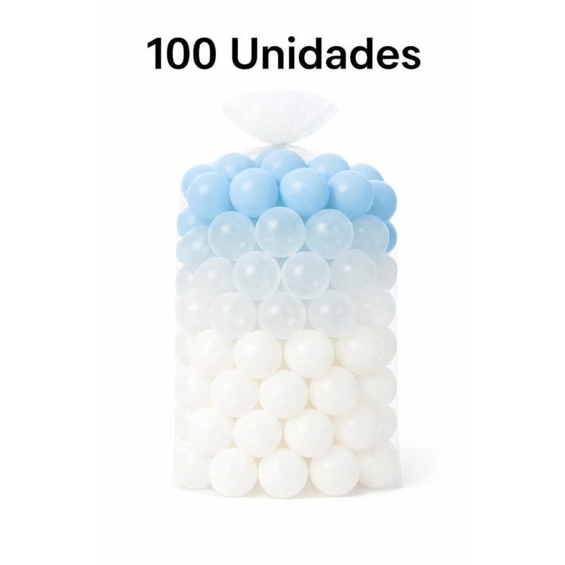 100 Unidades de Bolinha Plástica azul bebê tom pastel Transparente e Branca Piscina Bolinhas 25, 50 e 100 - Não Amassam