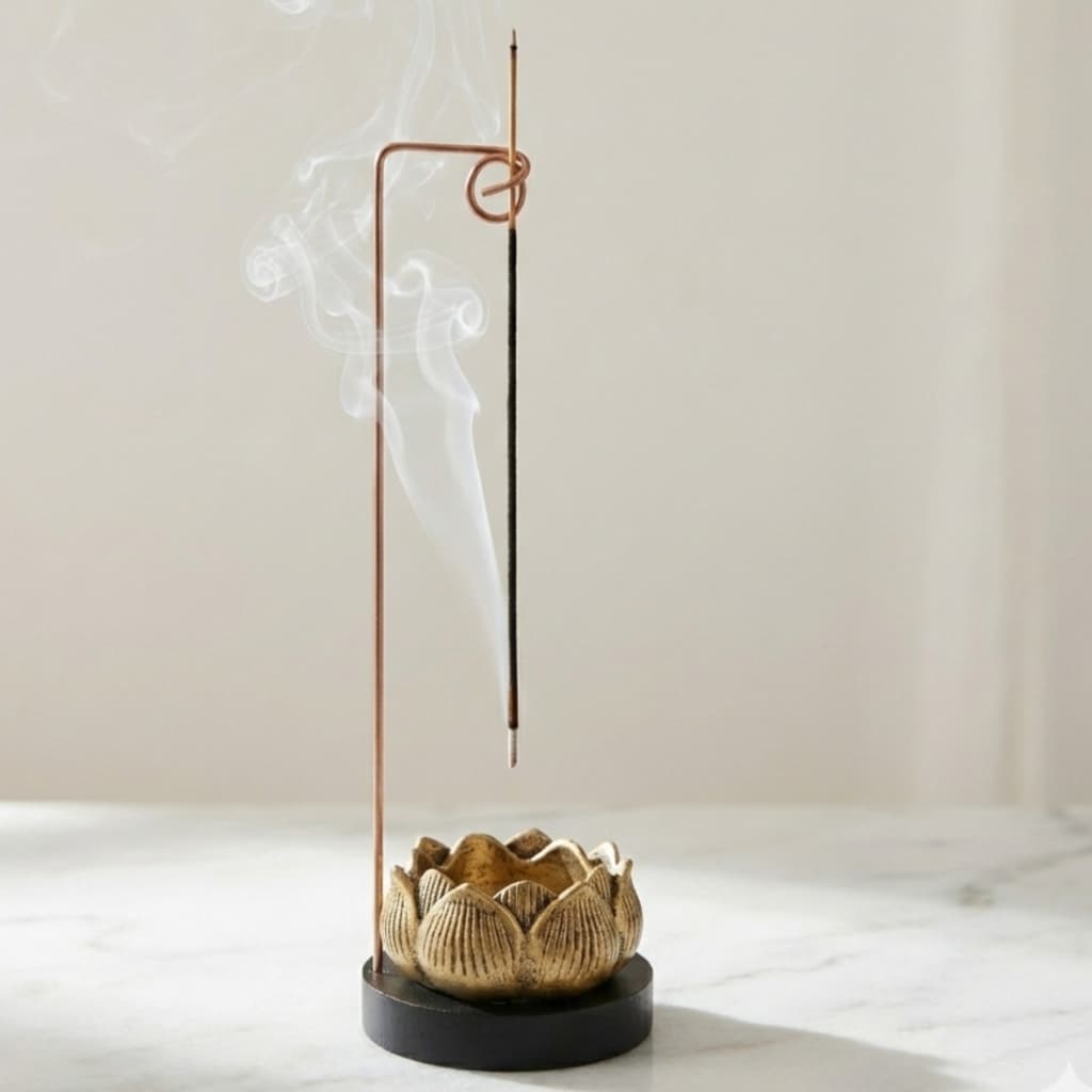 Incensário Invertido Premium 23cm Flor Lótus Coração  Resina de Qualidade