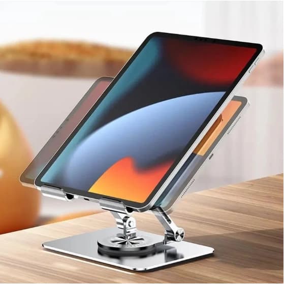 Suporte Alumínio de Mesa Base Rotatória Ajustável Dobrável 360º Para Tablets