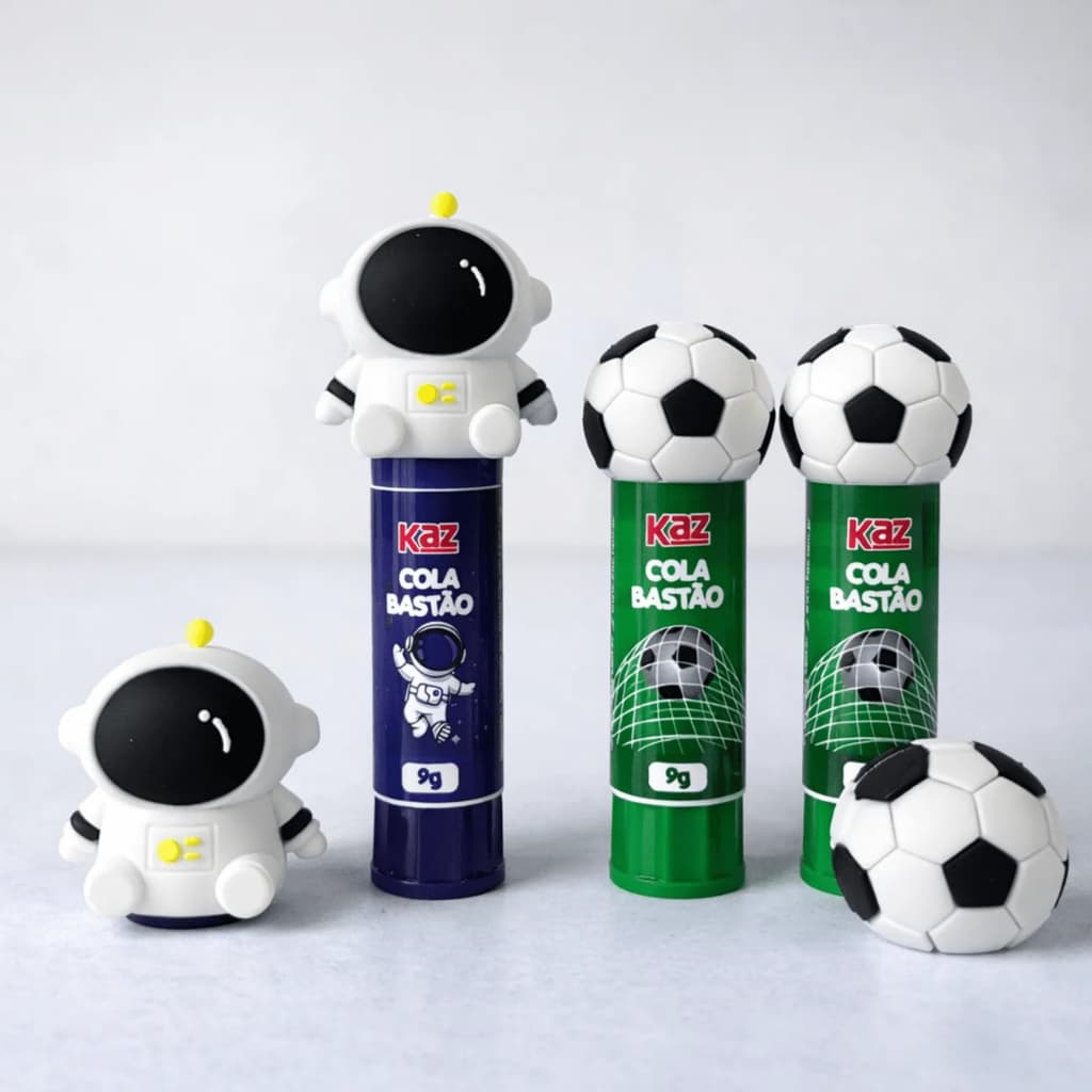 Cola Bastão Infantil KAZ 9g –Astronauta ou Bola de Futebol Cola Escolar Divertida Escola e Trabalhos