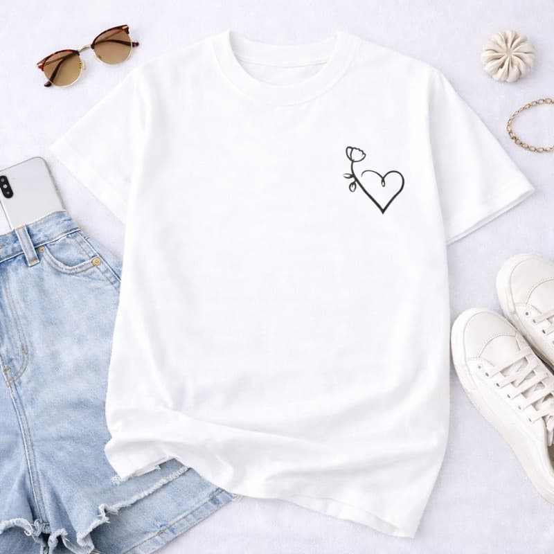 CAMISETA T-SHIRT FEMININA 100% ALGODÃO TENDENCIA MODA FEMININA CORAÇÃO