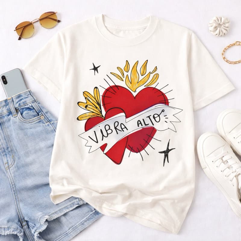 CAMISETA T-SHIRT FEMININA 100% ALGODÃO TENDENCIA MODA FEMININA CORAÇÃO
