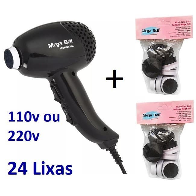 Pedicuro Elétrico Profissional Preto Esfoliador para Pés + 12 Lixas