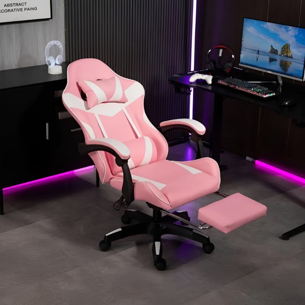 Cadeira Pc Gamer Giratória Ergonimica Em Couro Com Descanso Para os Pés Conforto