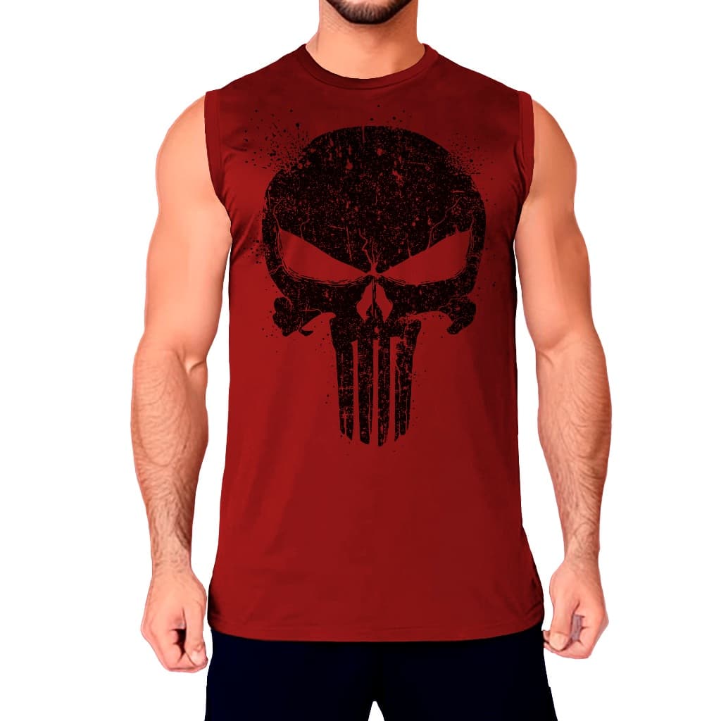 Regata Maculina DryFit vermelho estampa Caveira Roupa Academia