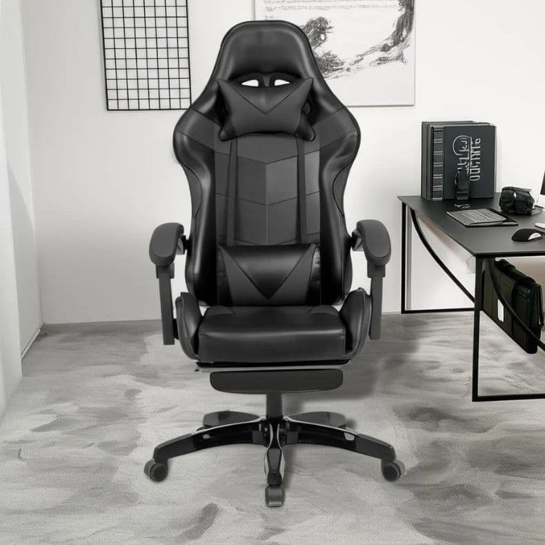 Cadeira Pc Gamer Giratória Ergonimica Em Couro Com Descanso Para os Pés Conforto