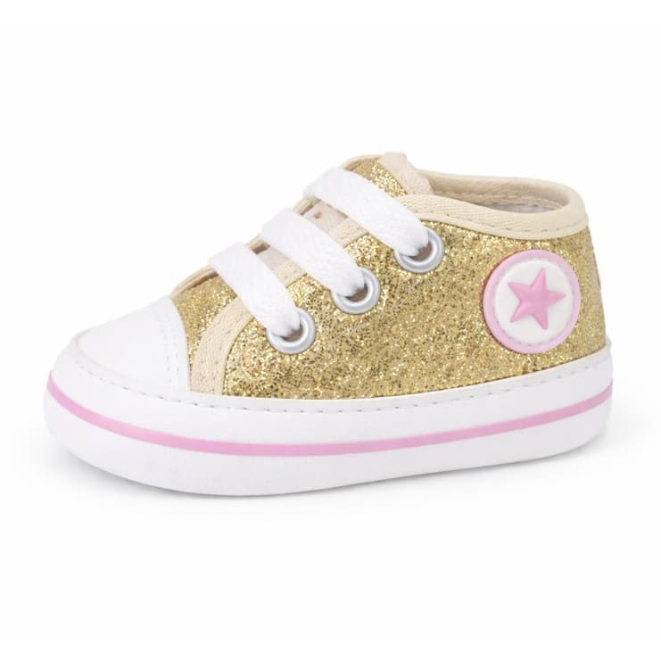 Tênis Infantil Feminino Glitter Dourado Starzinho com Coração Bebê Sapatinho