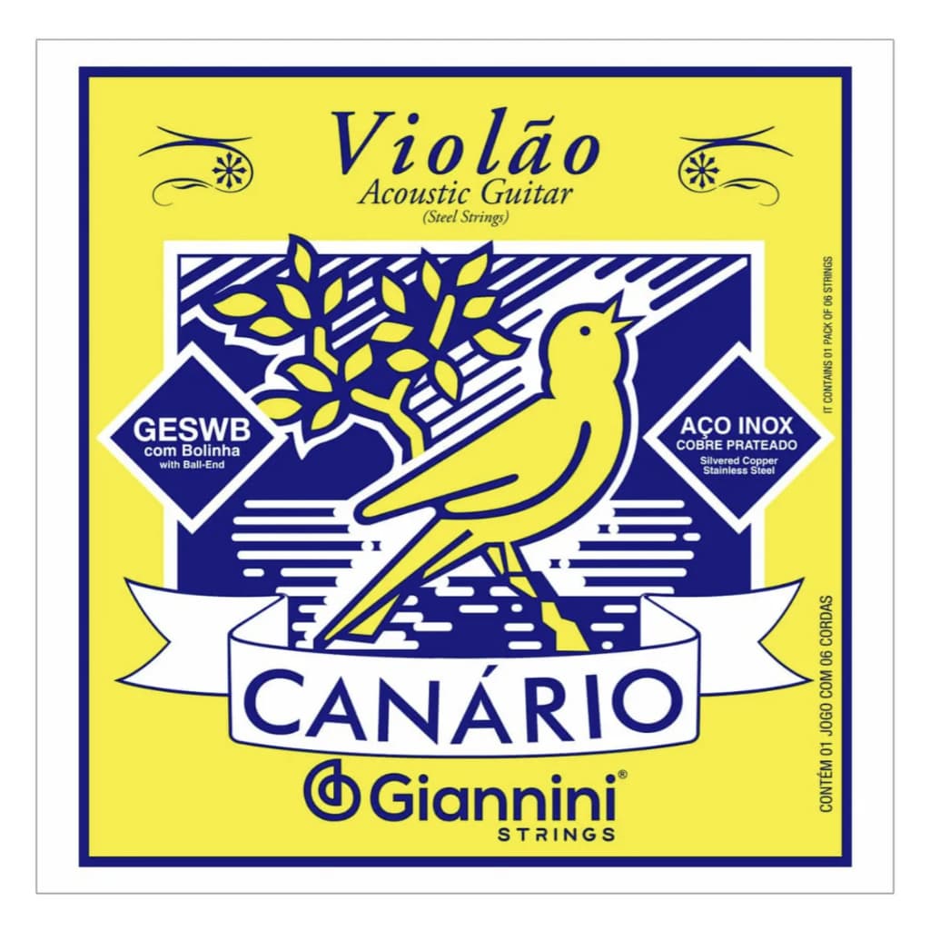 Encordoamento Para Violão Giannini Canário GESWB Aço 6 Cordas Média