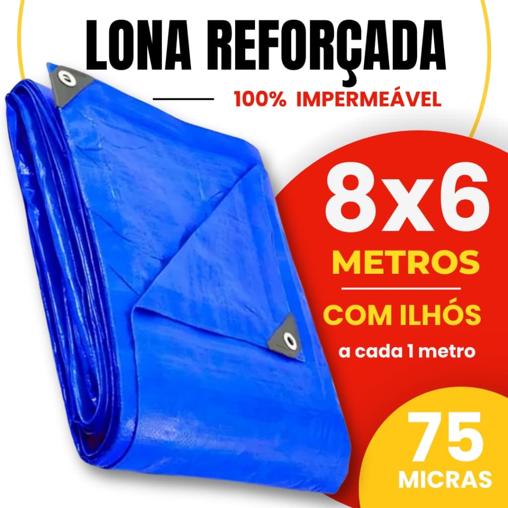 Lona Leve Plástica 8x6 Metros Azul Telhado Carreteiro Cobrir Caminhão 75g