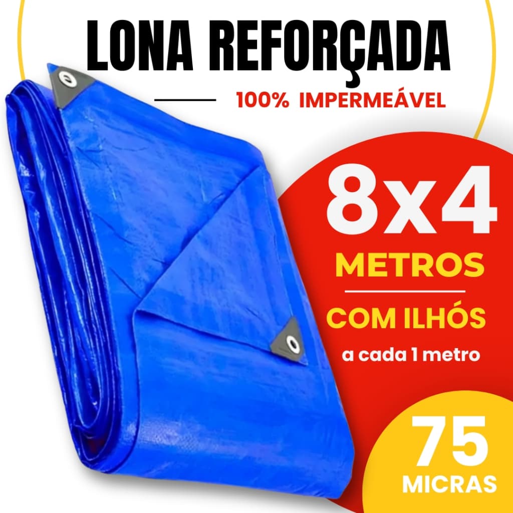 Lona Leve Plástica 8x4 Metros Azul Telhado Carreteiro Cobrir Caminhão 75g