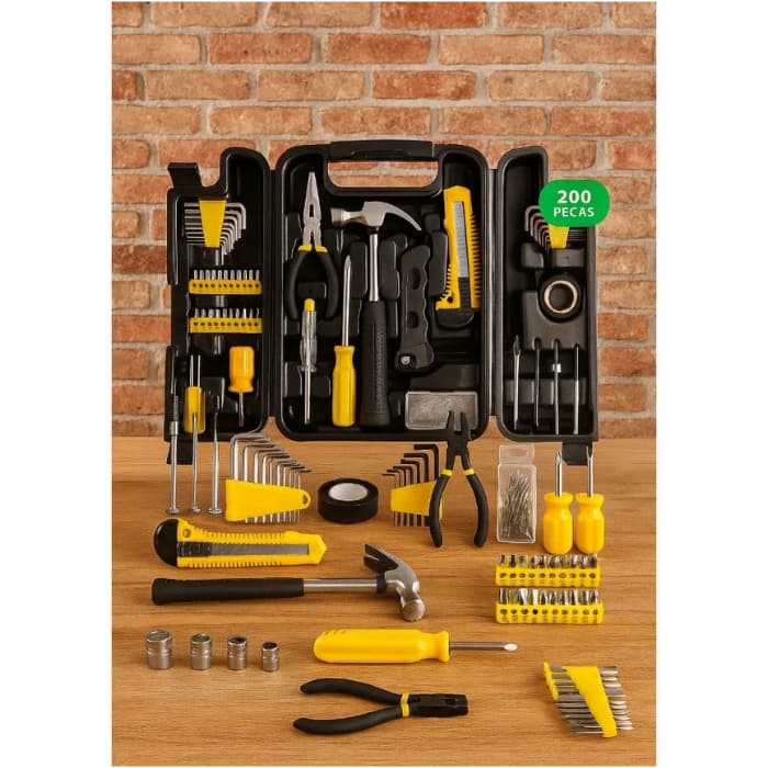 Kit Ferramentas Completo 200 Peças Maleta Resistente Ferramentas Manuais Profissionais