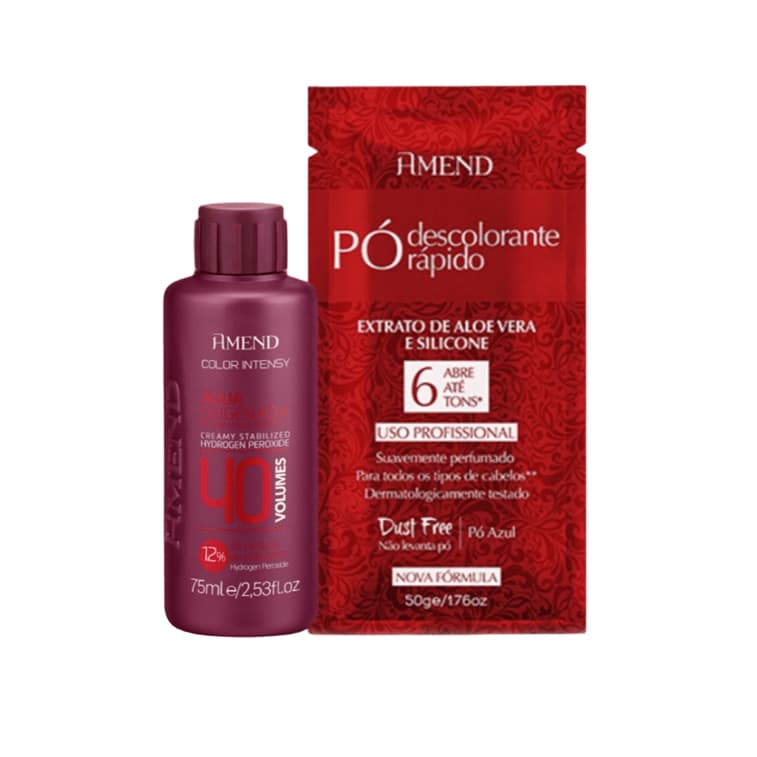 Kit Pó Descolorante Amend Aloe Vera e Silicone Sachê 50g + Água Oxigenada Color Intensy 40 volumes 75ml
