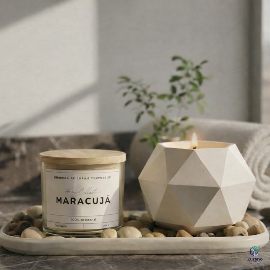 Vela Aromática Artesanal Luz de Aroma | Porta-Vela Geométrico Moderno | Kit Presente Decorativo