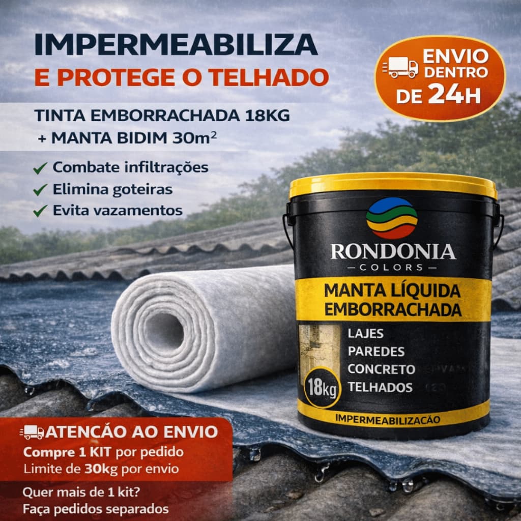 Kit Manta Bidim VP50 30m² Tinta Emborrachada 18kg Impermeabilização Telhado Laje Goteira Fachada