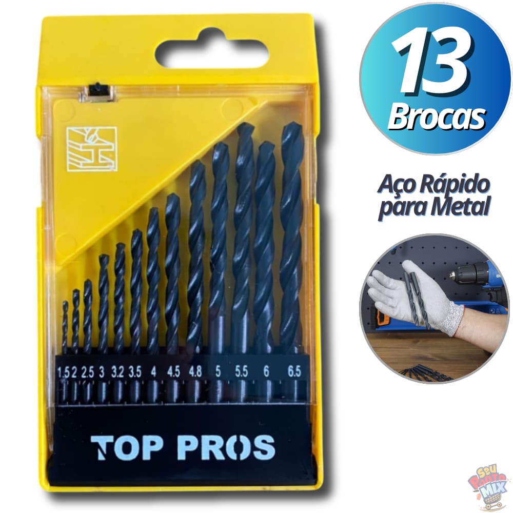 Jogo de Brocas Aço Rápido HSS 13 Peças para Metal 1,5 a 6,5mm – Furadeira e Parafusadeira