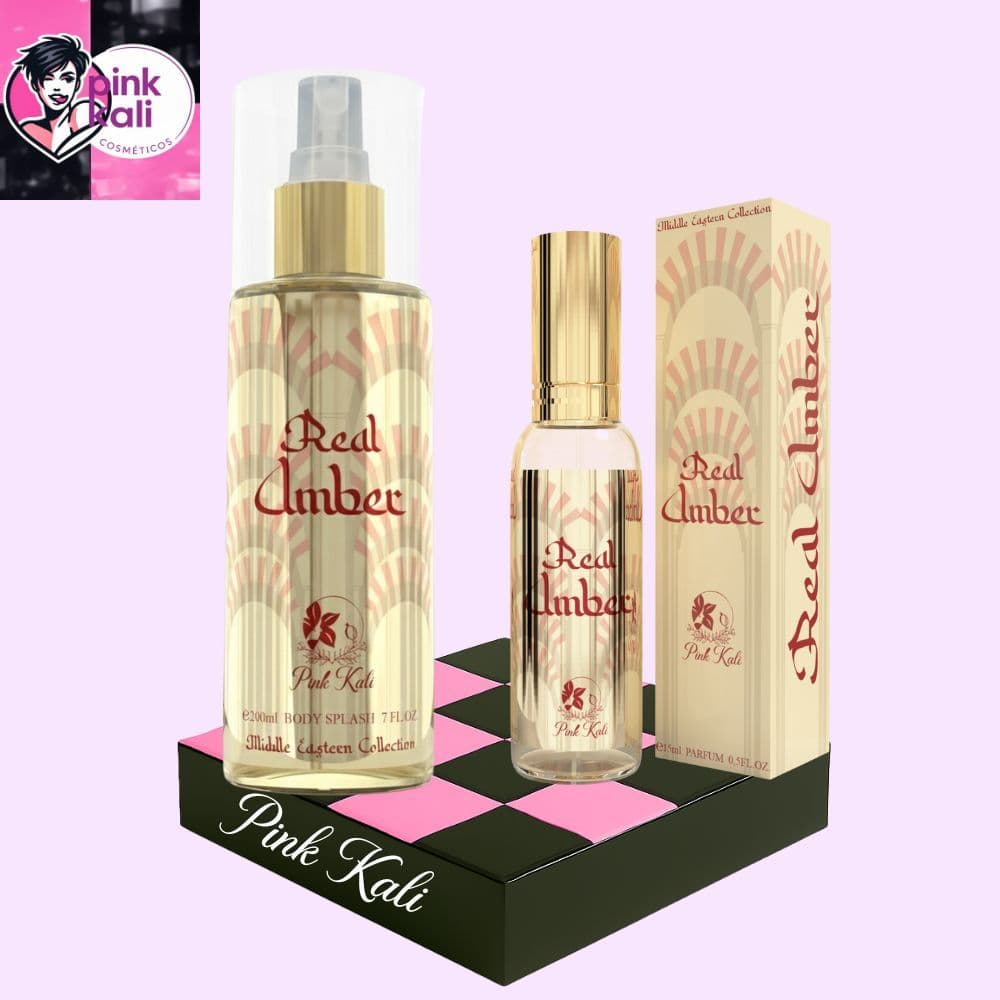 REAL AMBER Kit (02 unidades) Body Splash 200ml + Perfume 15ml Arabe PINK KALI unissex original