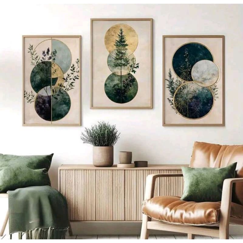 Quadro Decorativo 3 Peças Plantas verdes Modernas Luxo