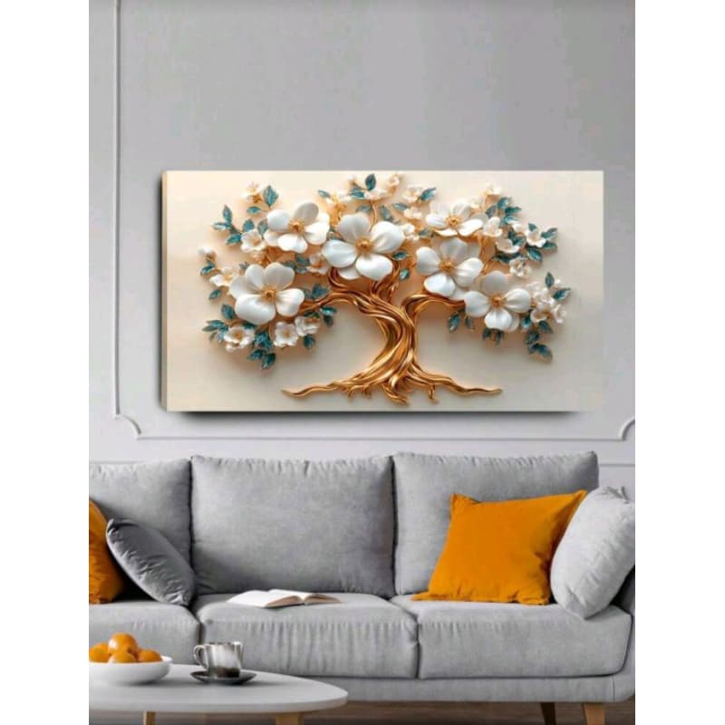 Quadro Decorativo 1 Peça Quadro Decorativo Árvore Dourada e Branco