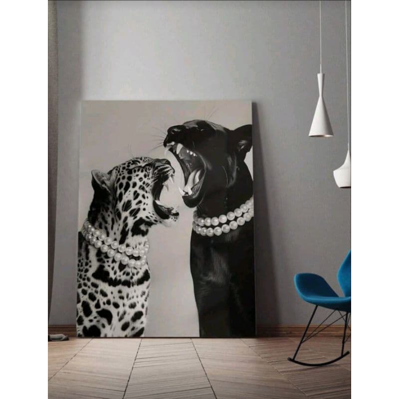 Quadro Decorativo 1 Peça Moderno Leopardo e Tigre Branco