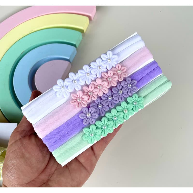 kit de 4 faixinha de seda para Recem-Nascido , tiara de meia de seda com flores , tiara de seda para bebê