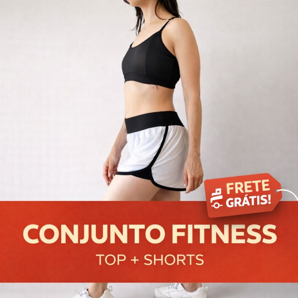 Conjunto Fitness de Short Duplo e Top Alcinha - Bojo Removível - Perfeito para seus treinos Fitness - Feminino - Branco