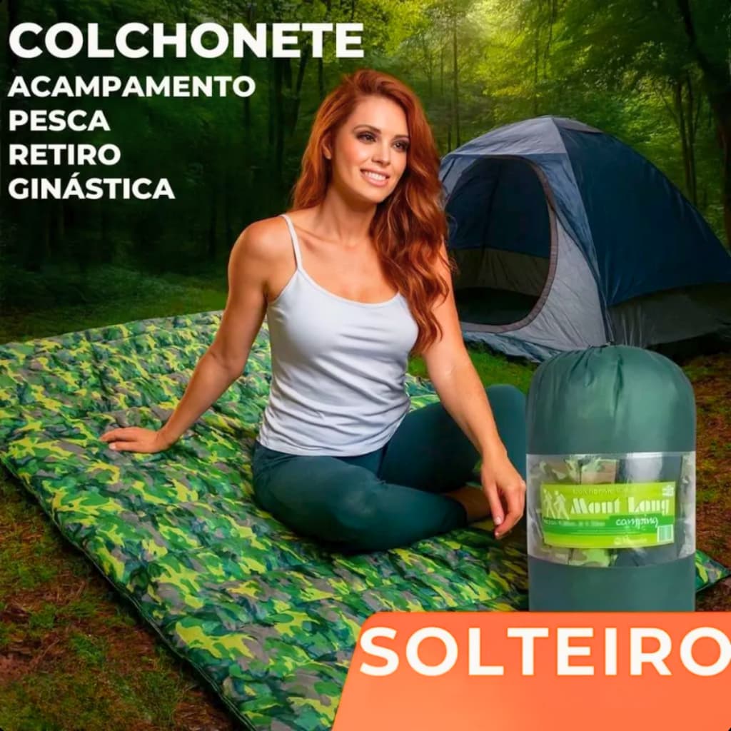 Colchonete Acampamento Camping Solteiro 190x60 Portátil Leve Camuflado Colchonete Academia