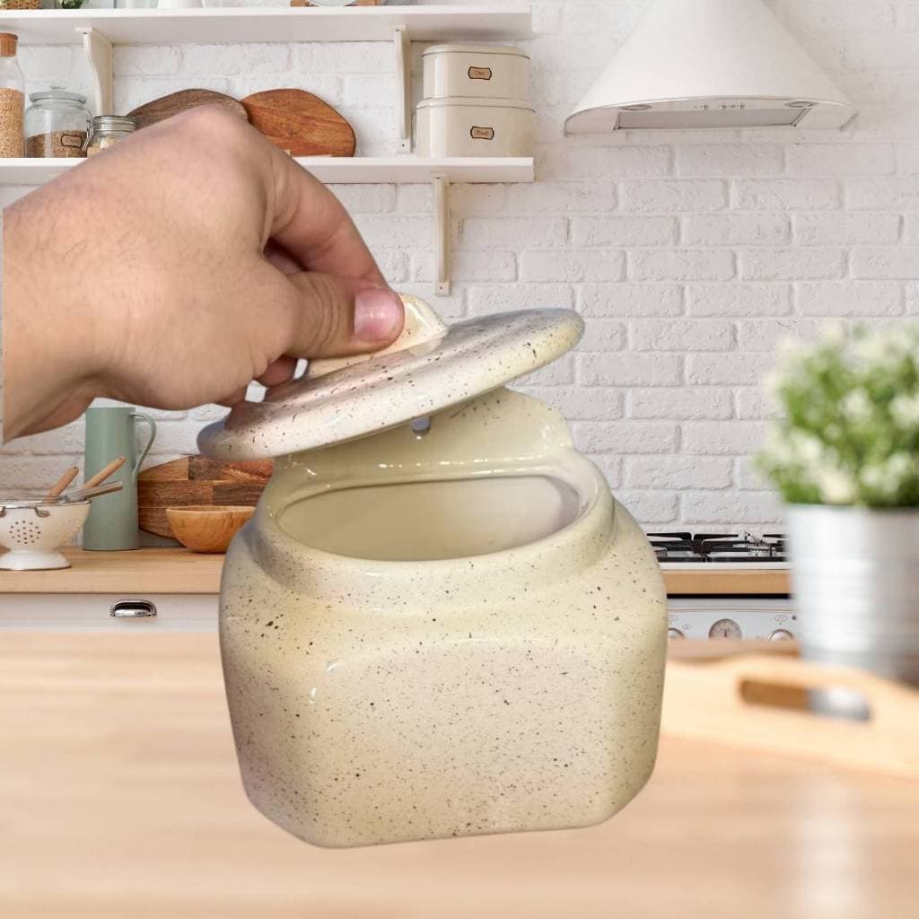 Saleiro Sustentável de Cerâmica Orgânica Saleiro de Parede Mesa com Tampa Móvel Utensílio Porta Temperos