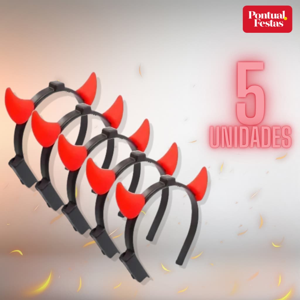KIT 5 Tiara Diabinha Vermelho com Luz Led. Diabinho. Fantasia Carnaval e Bloquinho. Acessório para Fantasia