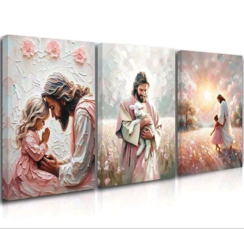 Quadro Decorativo 3 Peças Jesus Menina Oração