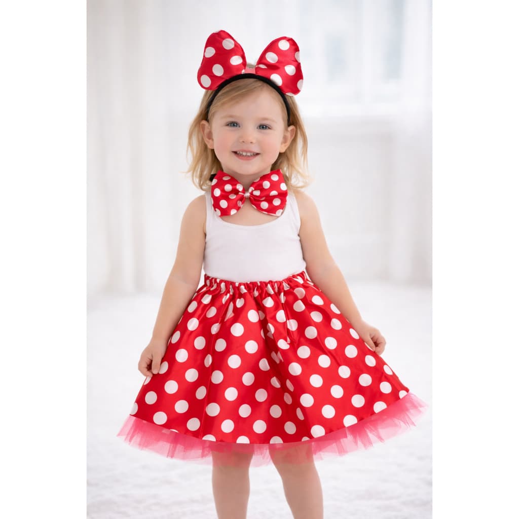 Conjunto Fantasia Saia Carnaval Halloween Animal Minnie Rosa Vermelho - NAO ACOMPANHA O BODY