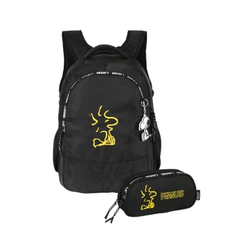 Kit Mochila Costas Snoopy Com Estojo Duplo Escolar Reforçada Peanuts Charlie Brown