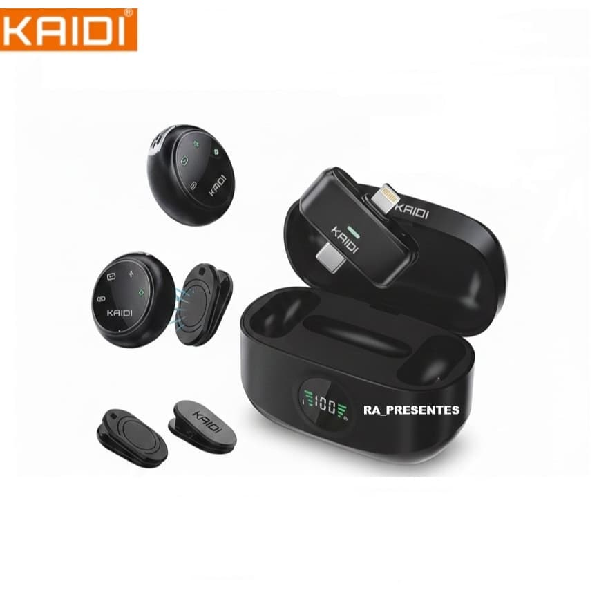 Microfone Profissional de Lapela Kaidi KMF1-AC 2 em 1 IPhone E Tipo-C Com Redução de Ruidos