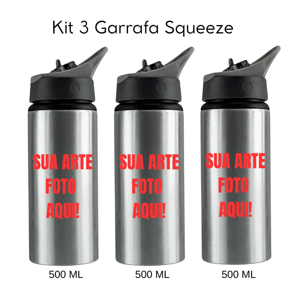 Kit 3 Squeeze Alumínio 500ml Fosca, Logo, Nome - Personalizada