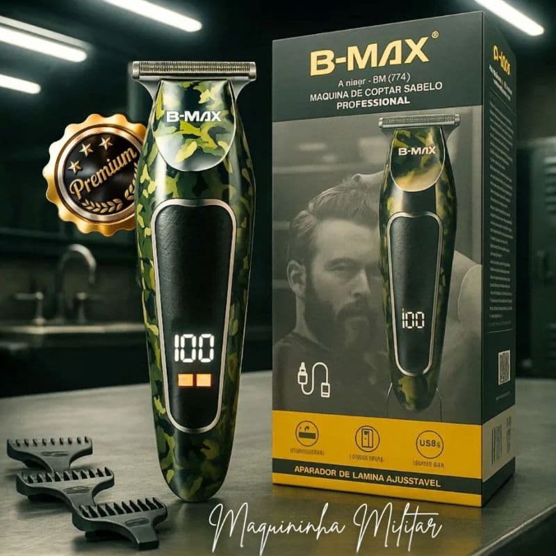 Máquina De Cortar Cabelo e Barba Profissional B-Max BM-C020 Recarregável USB Com 3 Pentes
