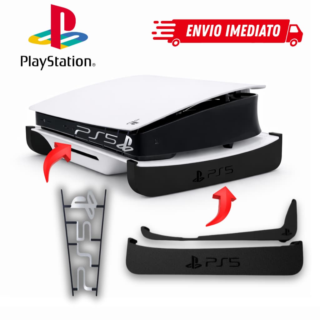Suporte horizontal para PS5 Slim c/ Disco + Placa Logo