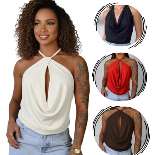 Kit 2 Blusa Feminina Multiformas Cropped Frente Unica Costas Nua Top Faixa Decote Amarrar no Pescoço