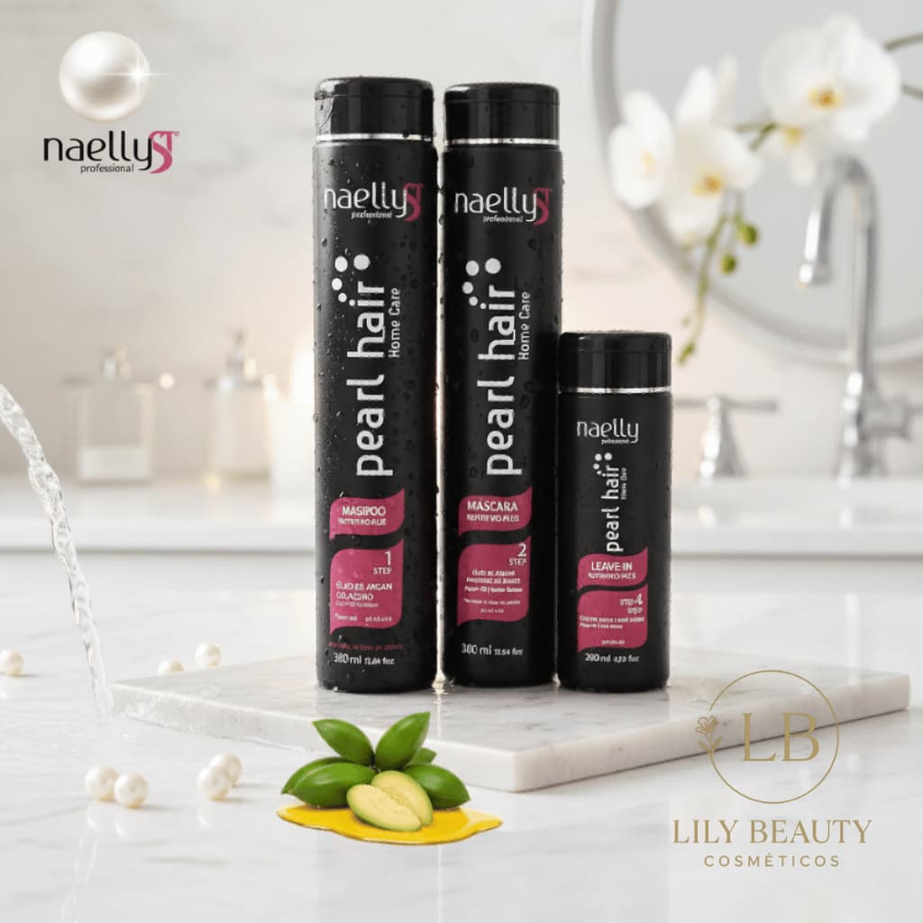 Kit - Naelly Pearl Hair Home Care - Shampoo 380ML, Máscara 380ML e Leave-in 200ML - Cabelos de Salão