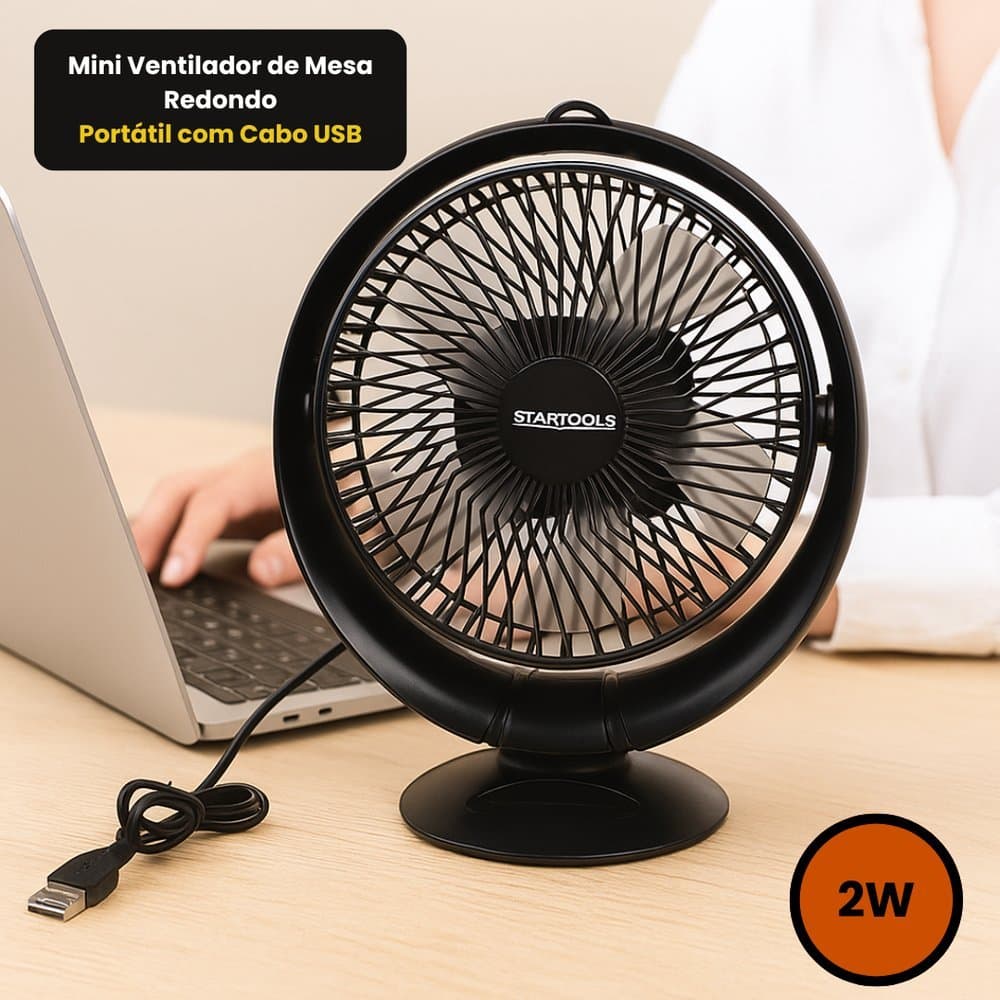 Mini Ventilador Portátil USB Mesa Silencioso Compacto Prático Preto