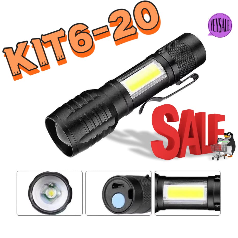 Kit 6-20 Mini Lanternas Táticas Com Led E Zoom Recarregável Usb luz forte