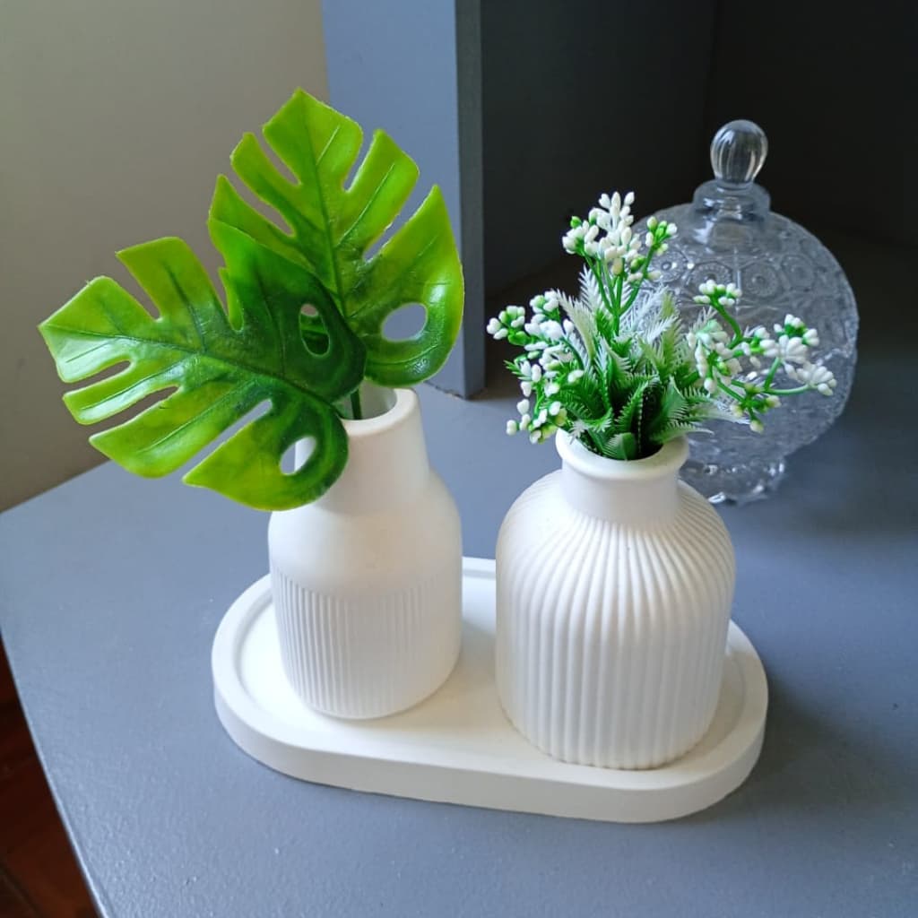 Kit Decorativo Vasos e Bandeja Malu de Gesso (presente  enfeite  casa  sala  ambiente festas)