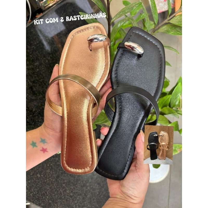 Kit com 2 pares de sandália rasteirinha feminina dedinho dia a dia confortável
