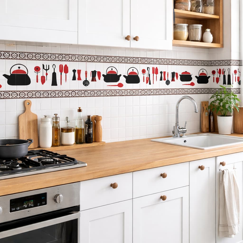 Faixa Decorativa Decoração Parede Cozinha Vermelho