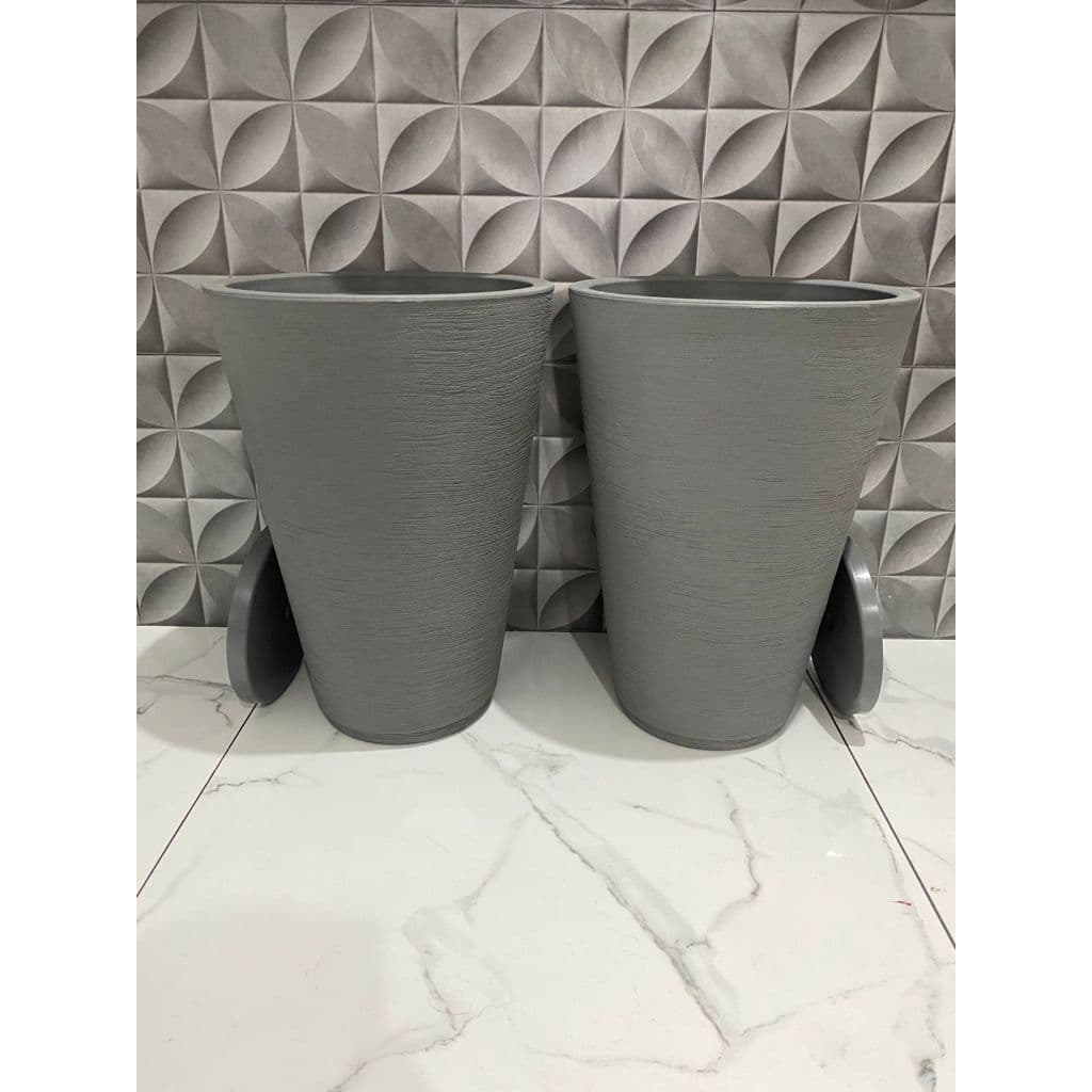 Kit 2 Vasos Coluna Redonda Escovada 59cm Texturizado Grafiato