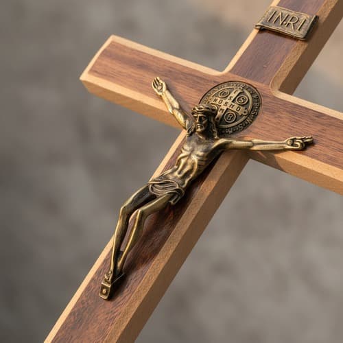 Cruz Crucifixo De Parede Madeira E Metal São Bento 30cm
