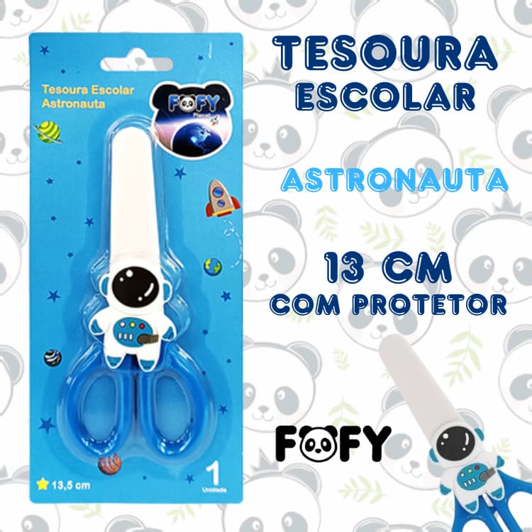 Tesoura Escolar 13 cm com Protetor Astronauta Espaço | Fofy Planet