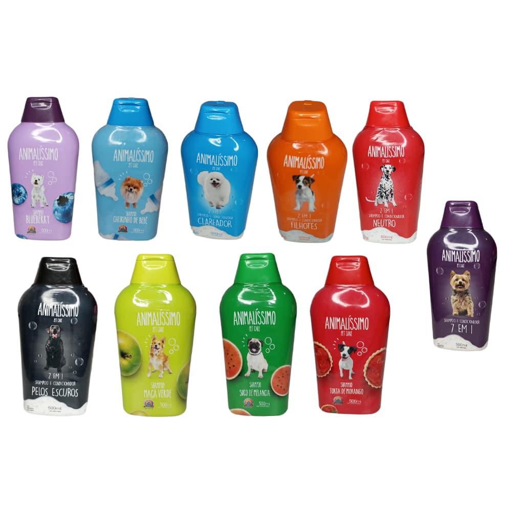 Shampoo 500ml Diversas Variedades para Cães Filhotes e Adulto Animalíssimo