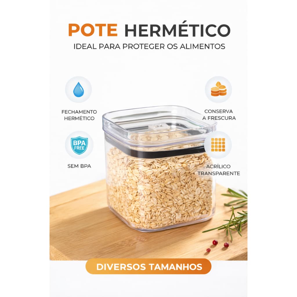 Pote Hermético Acrílico 450ml UZ Porta Mantimentos Empilhável Transparente