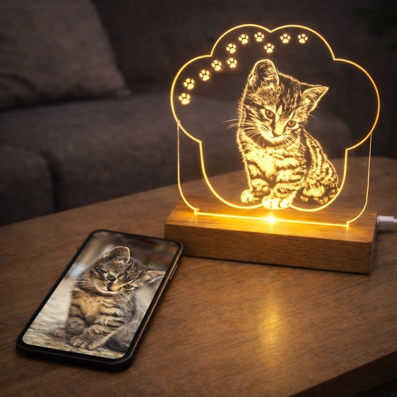 Abajur LED 3D PET - PERSONALIZADA com a foto do seu PET! Envie a foto e receba um lindo abajur!